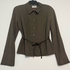 Ganni Cosmopolitan Belted Blazer Women’s 12 Wool Career Button Up Vintage Brown